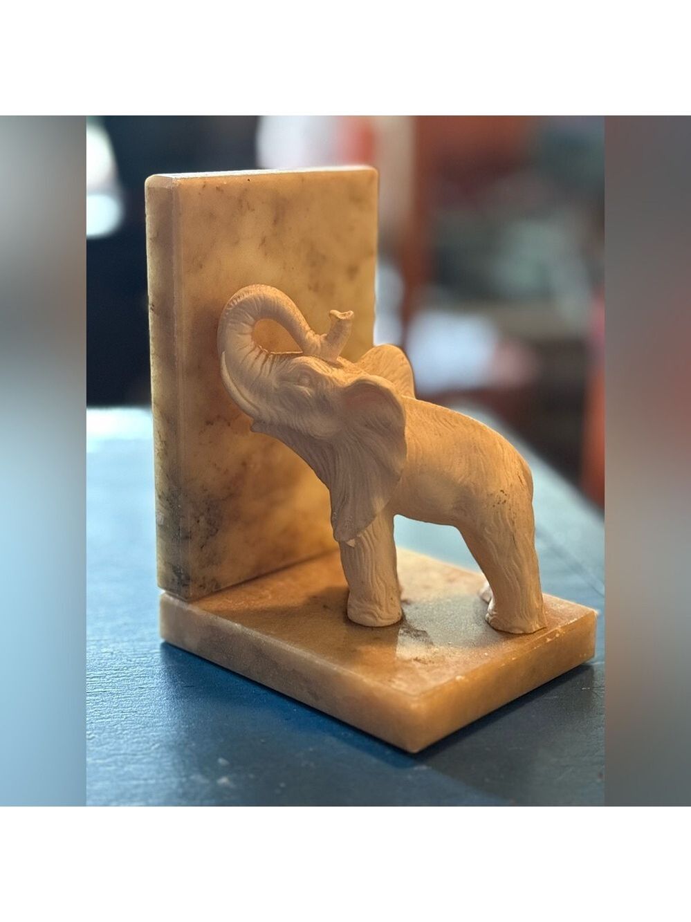 VINTAGE Alabaster Elephant 🐘 Bookend Hand-Carved in Italy 🇮🇹 6in high aprox
